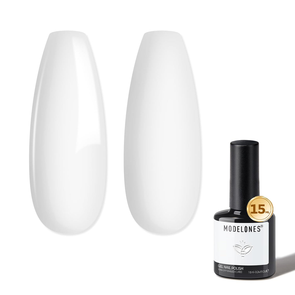 Modelones white gel nail polish bottle in a classic shade for versatile manicures.
