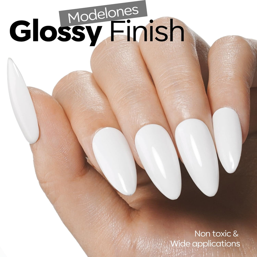 Nails with high-gloss finish from Modelones white gel polish.