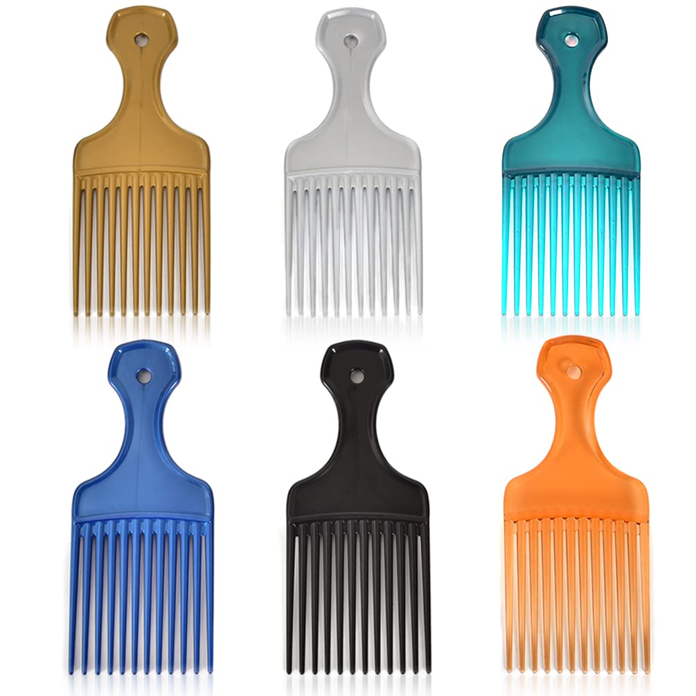 MODSIGHT 6-pack wide-tooth Afro picks in assorted colors for quick detangling and volume shaping.