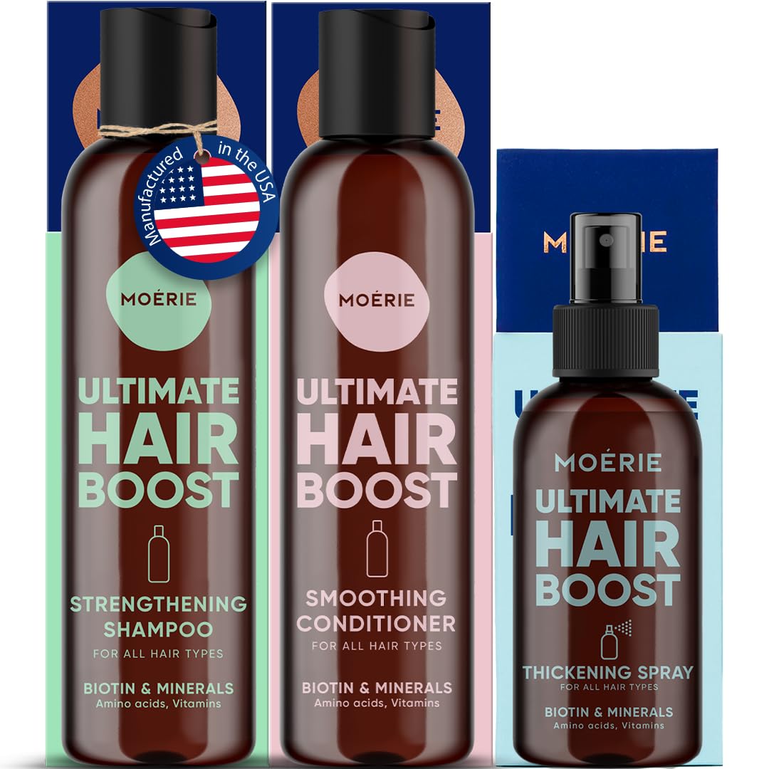 Moerie Hair Growth Shampoo bottle for thicker, healthier-looking hair.