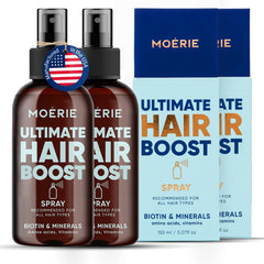 Moerie Hair Growth Spray bottle front with premium packaging for daily scalp care