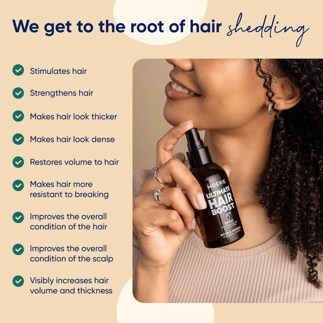 Moerie Hair Growth Spray closeup of ingredients and natural nutrient blend