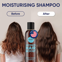Moerie Ultimate Hair Growth Shampoo closeup hair ready for styling after wash.