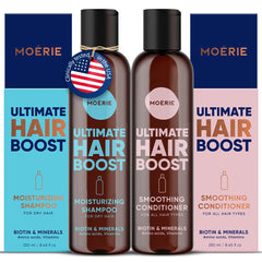 Moerie Ultimate Shampoo bottle front view, vegan formula boosts hair vitality