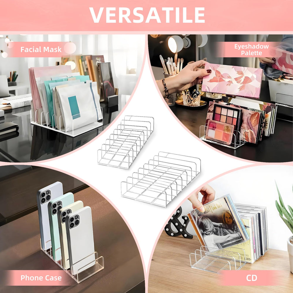 MOGUIMAX slim profile cosmetics organizer saves space on countertops or in drawers.