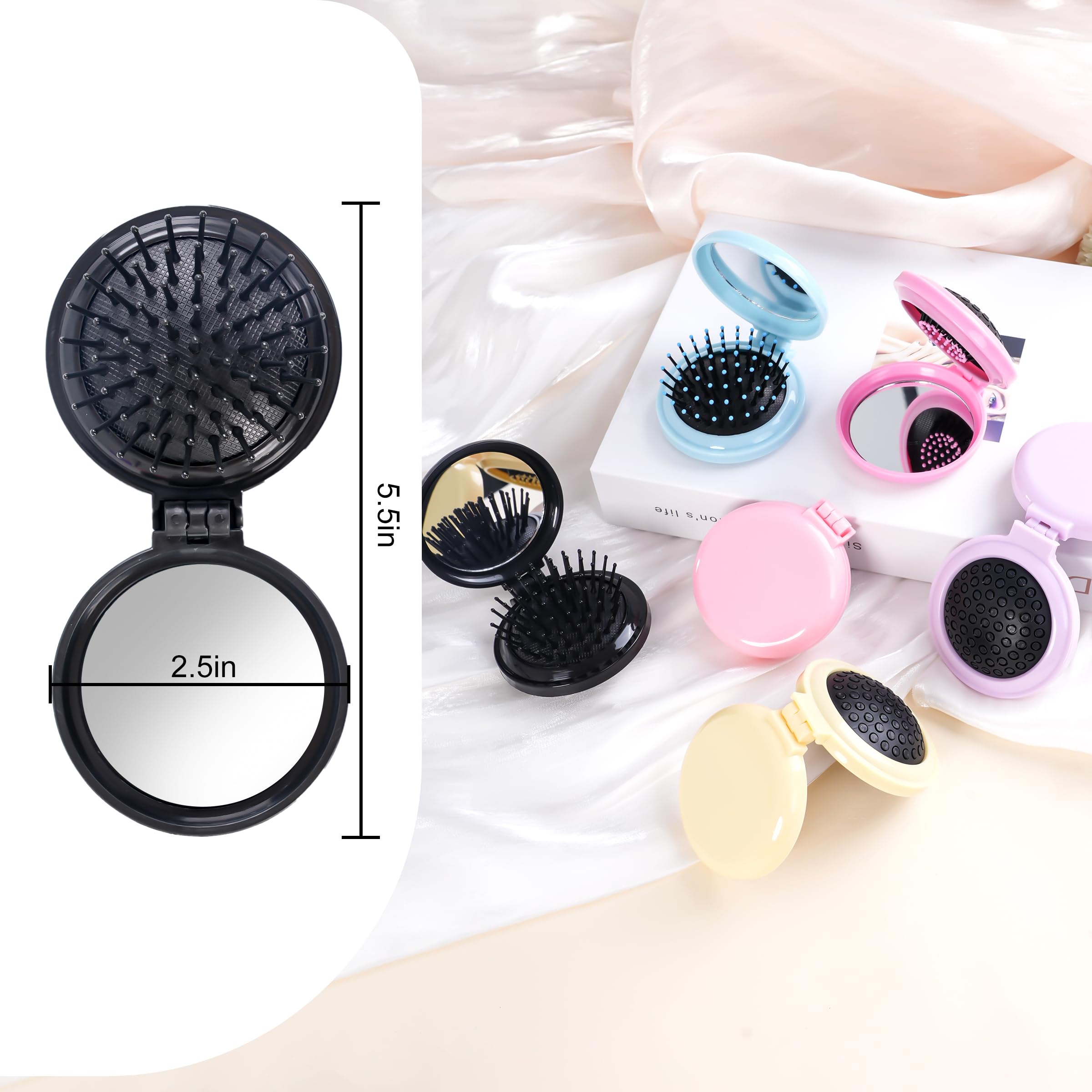 MoHern compact travel brush opened with mirror for touch ups.