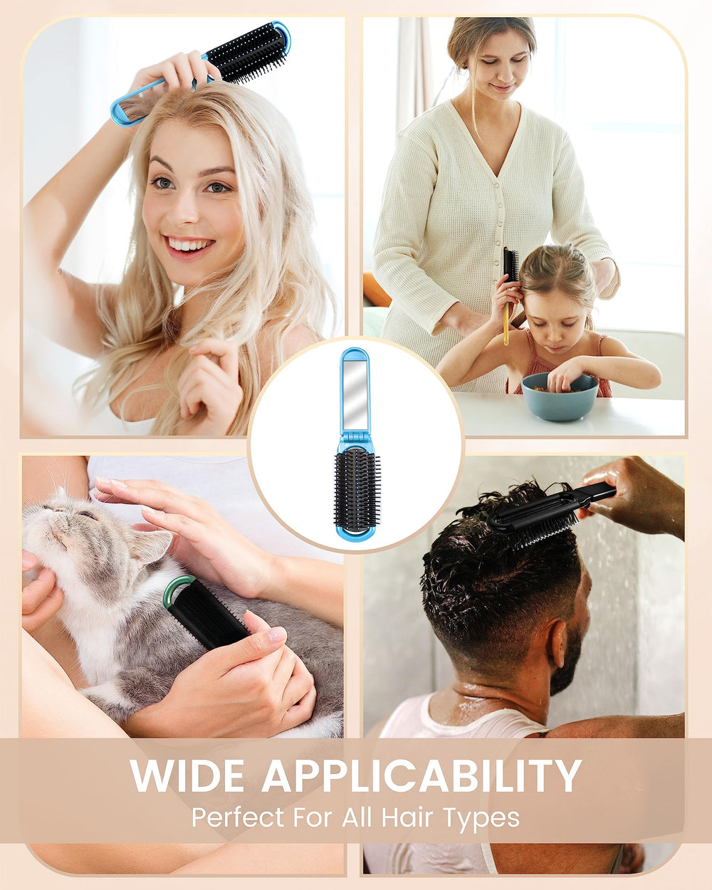 MoHern folding travel hairbrush black with mirror for sleek portability