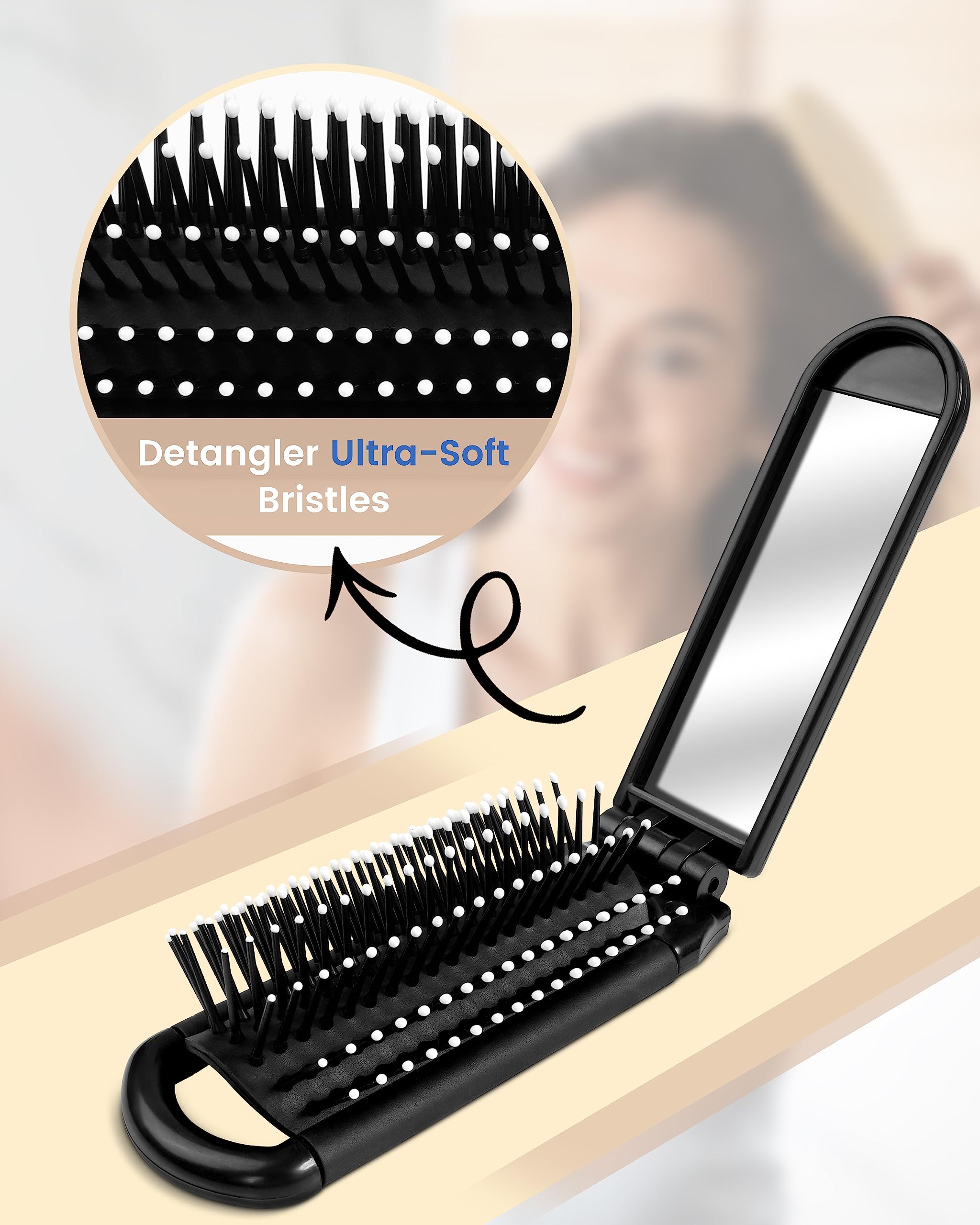MoHern folding travel hairbrush gold with mirror for stylish carry