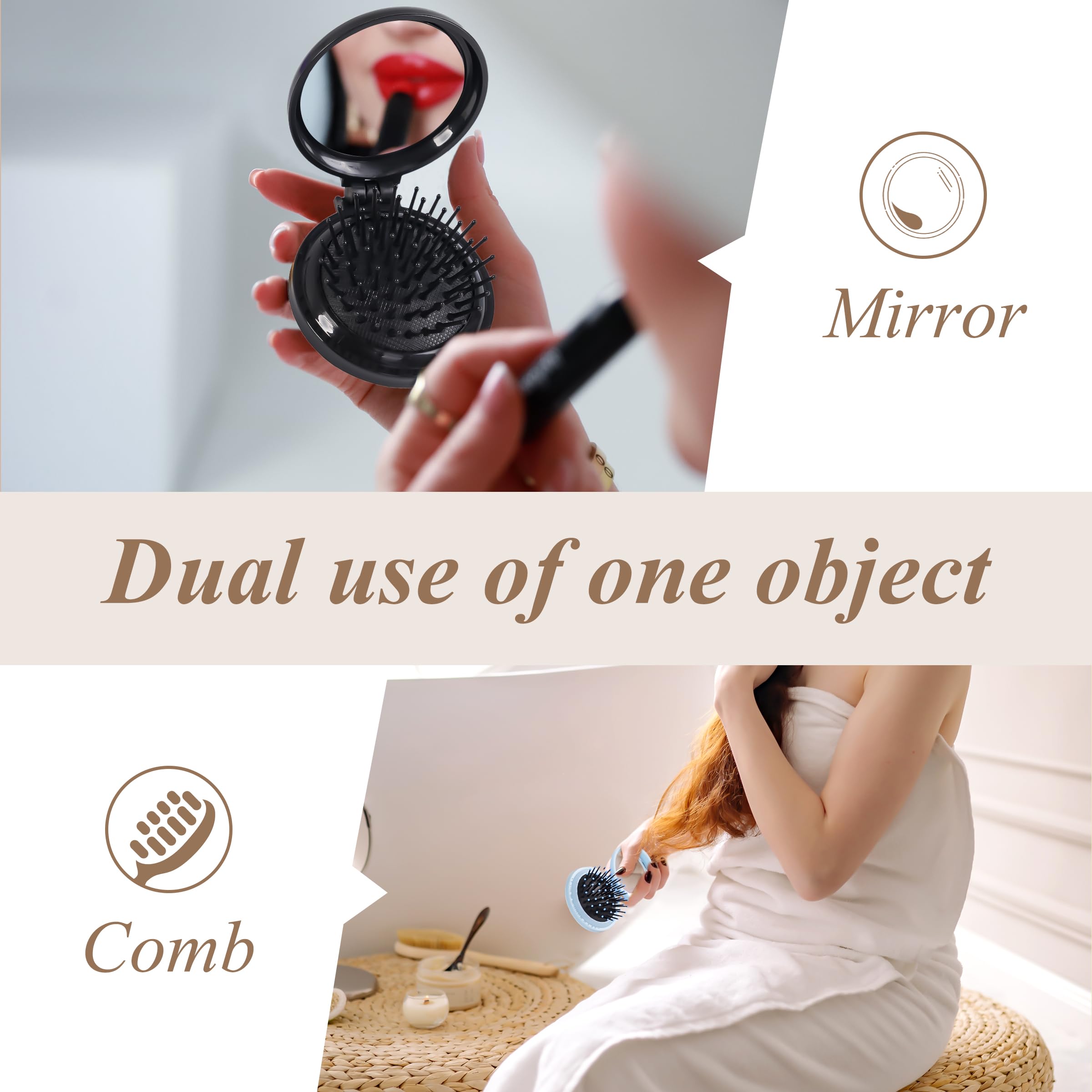 MoHern travel-size brush fits in purse or bag being held.