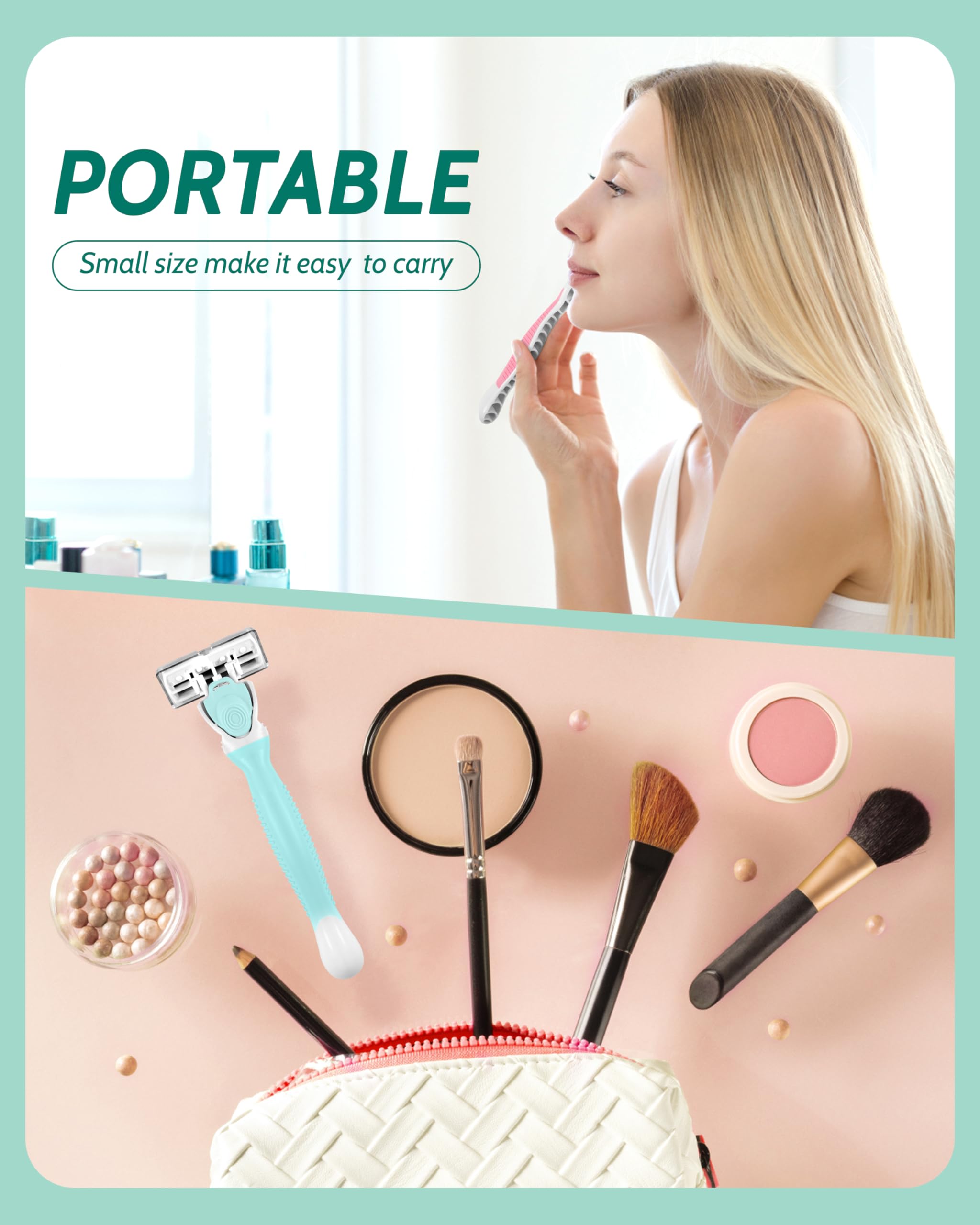 MoHern travel razor ergonomic non-slip handle provides control during grooming.