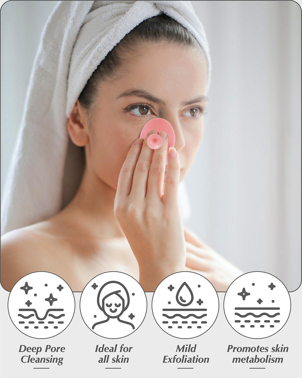 MoHern silicone scrubber for wet or dry cleansing.