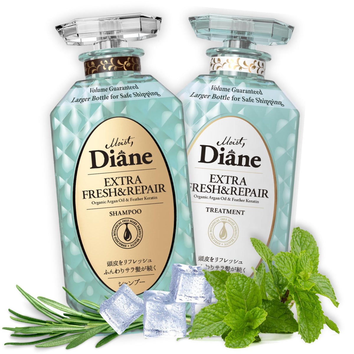 Moist Diane anti-dandruff shampoo bottle showing keratin and argan oil