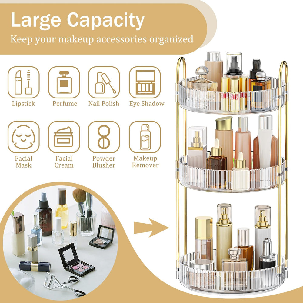MOKANI adjustable vanity storage keeps cosmetics organized and reachable.
