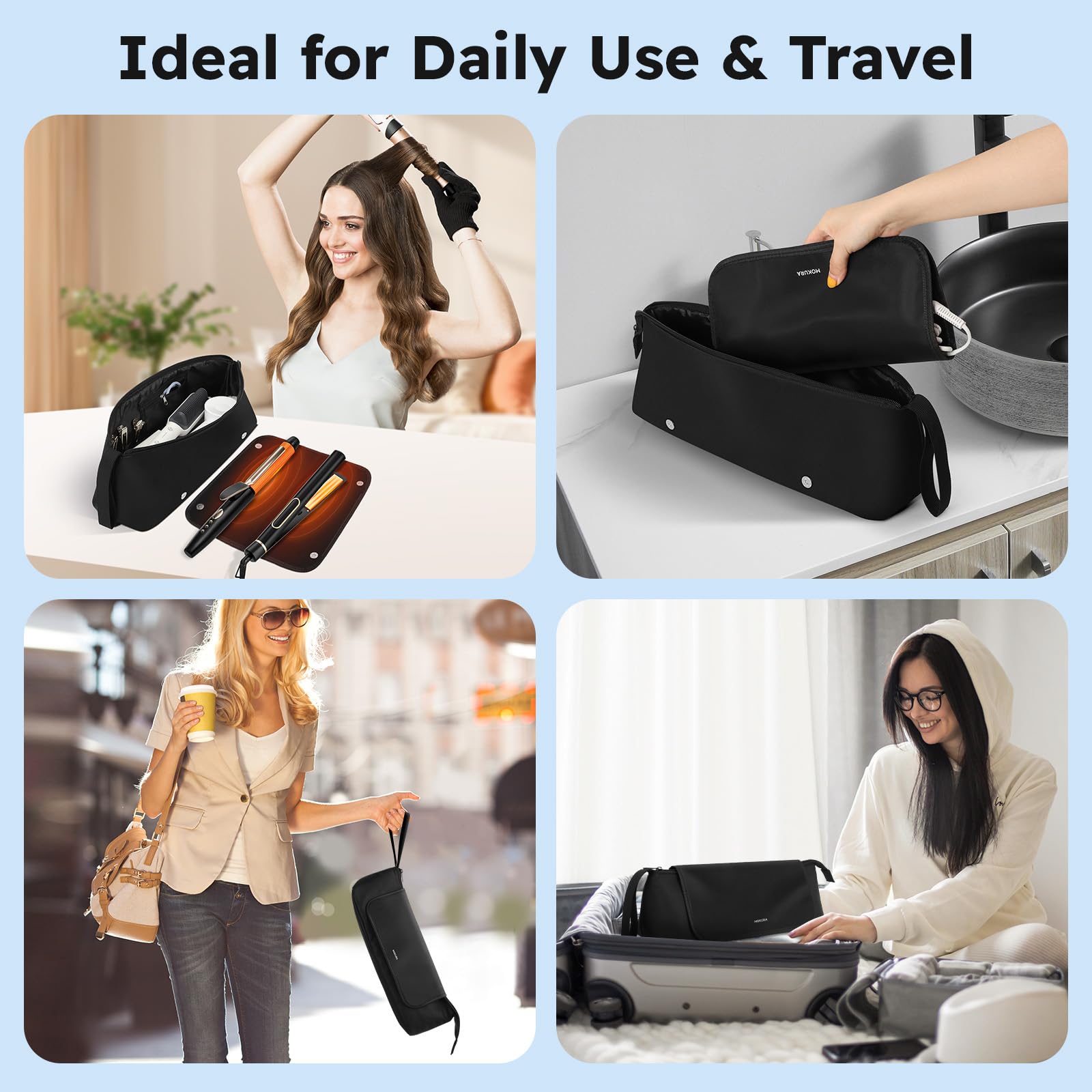 MOKURA foldable travel bag with handle for easy packing and carrying.