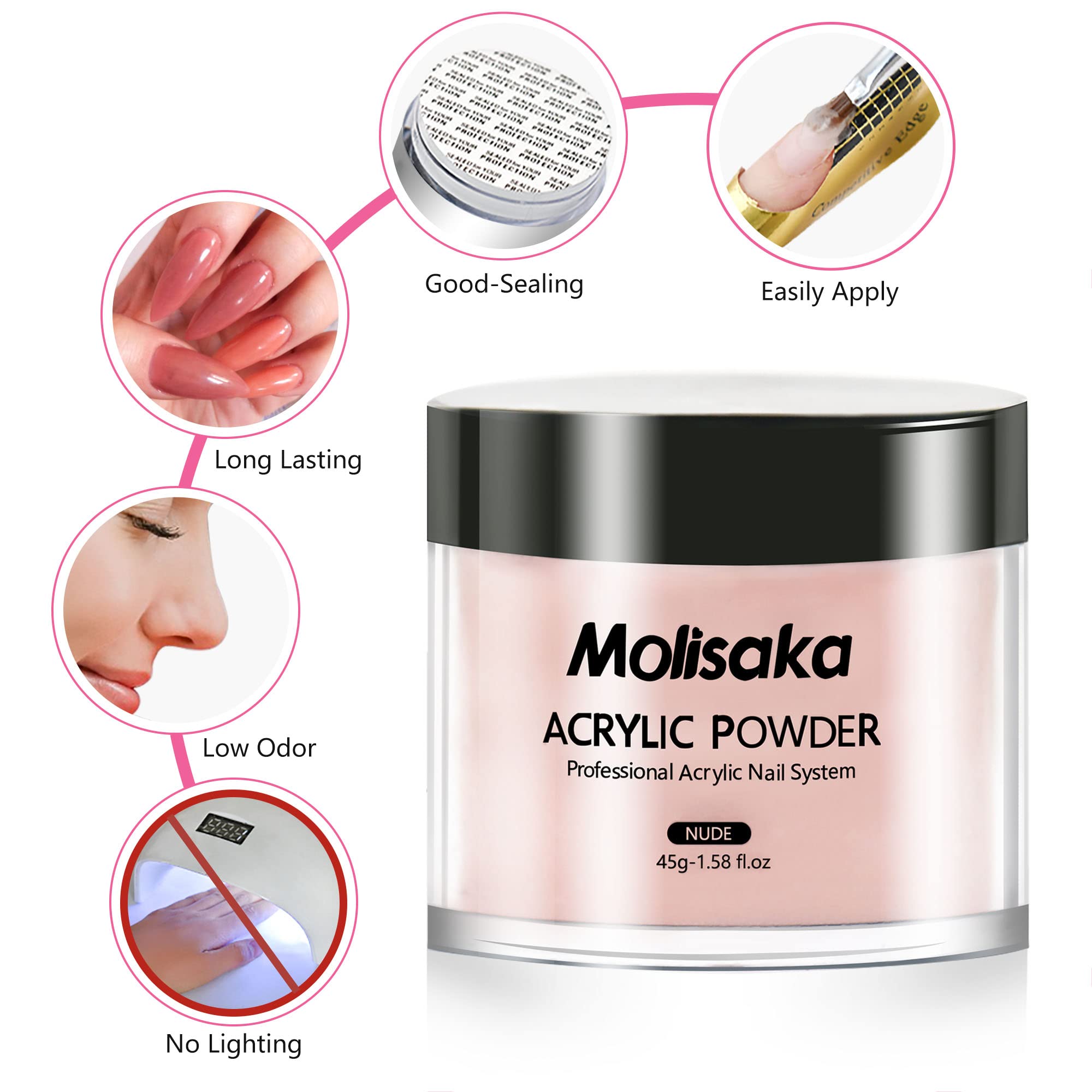 Molisaka Nude acrílico: extensión y cobertura uniforme.