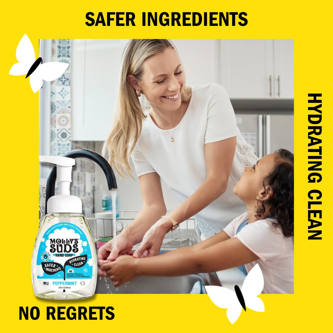Molly's Suds Foaming Hand Soap pump enables easy dispensing.