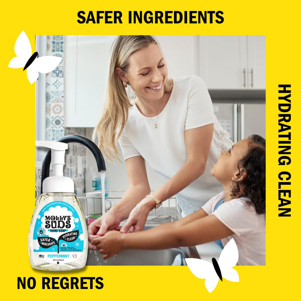 Molly's Suds Foaming Hand Soap pump enables easy dispensing.