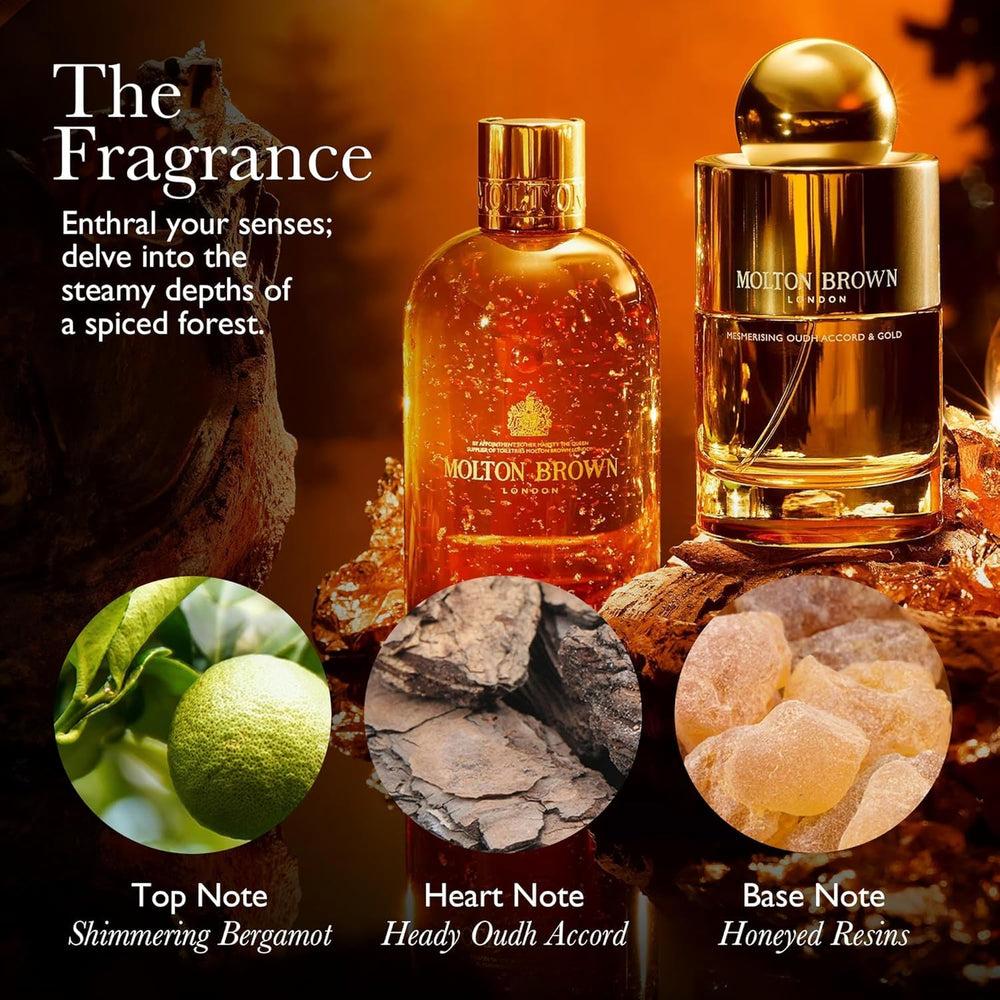 Molton Brown 23.5-carat gold flakes elevate the shower experience