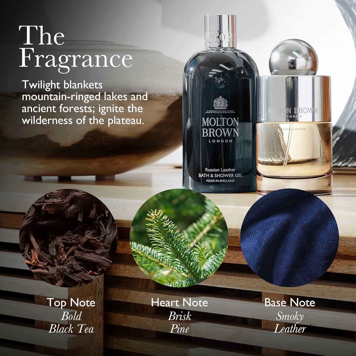Molton Brown Dark Leather lather forming rich foam for a luxurious cleanse.