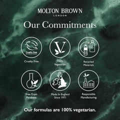 Recyclable Molton Brown packaging featuring 50% recycled plastic