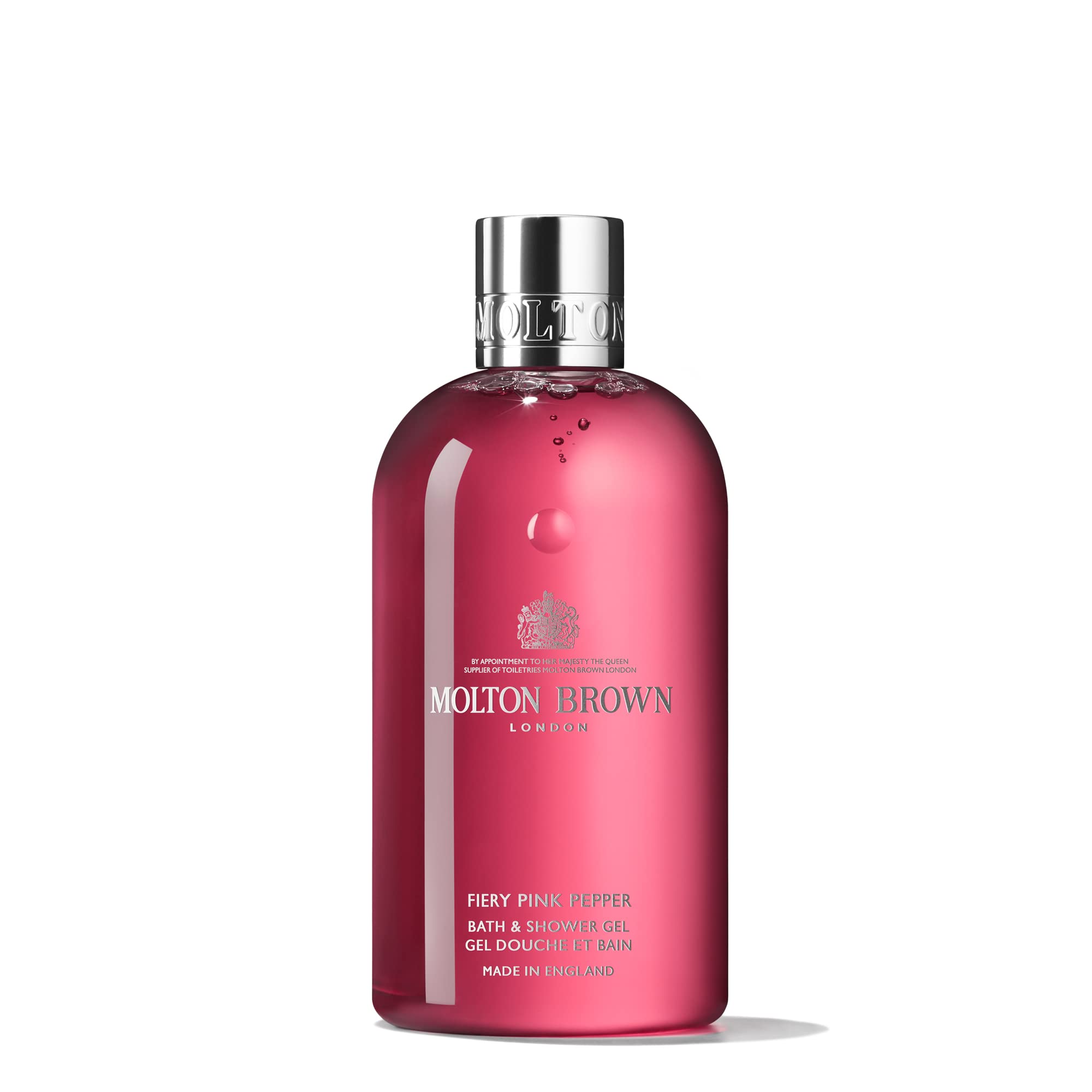 Molton Brown Fiery Pink Pepper bottle on a clean vanity for premium daily cleansing