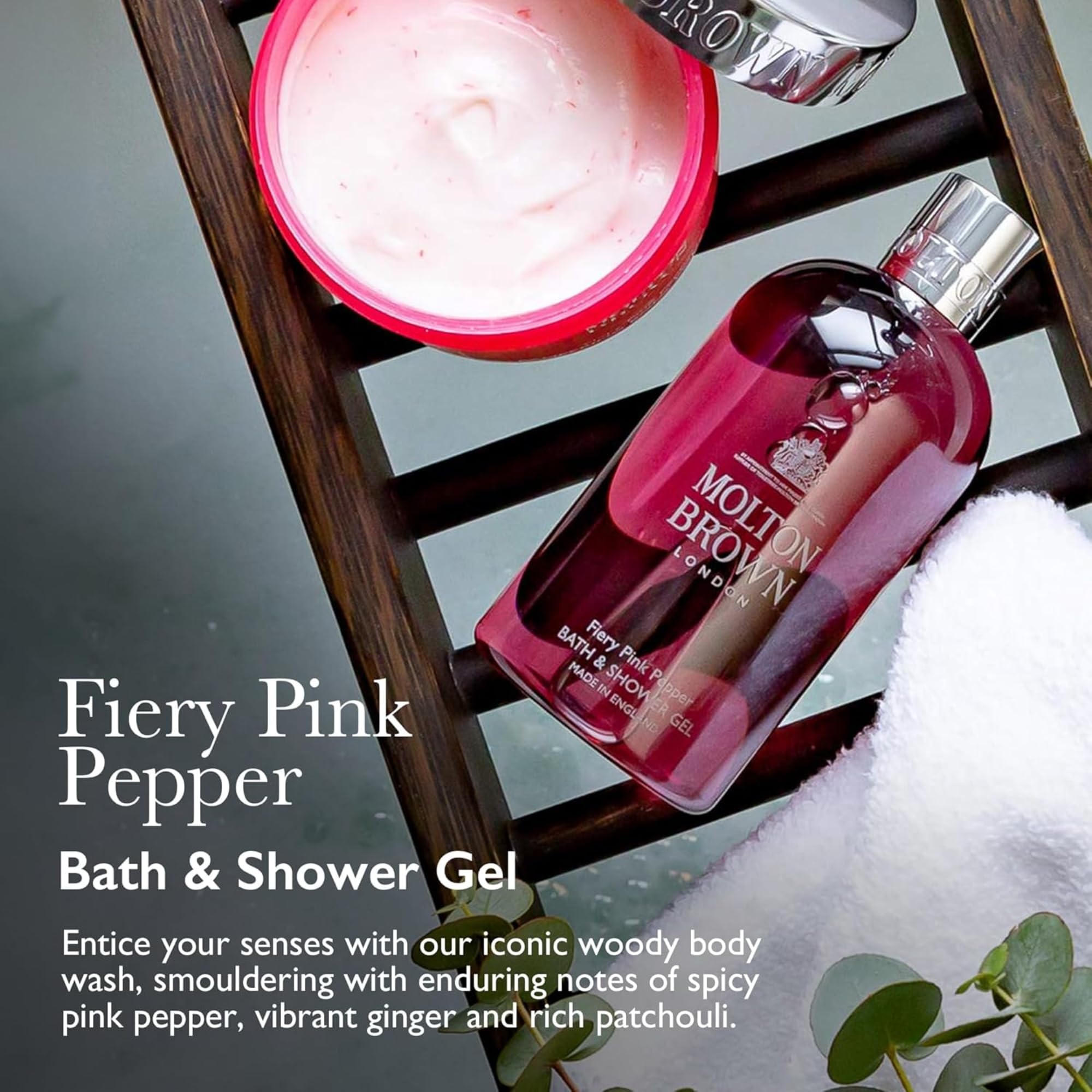Molton Brown Fiery Pink Pepper lather shows luxurious foam and spice-forward scent