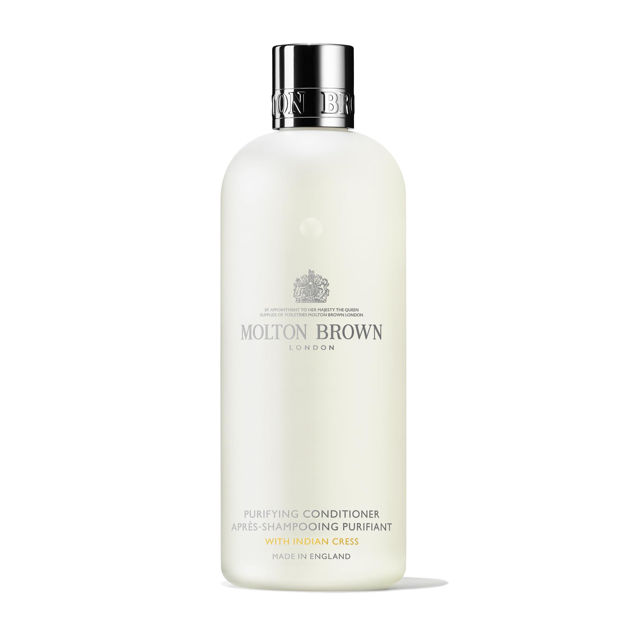 Molton Brown Purifying Conditioner Indian Cress bottle ready for detangling and scent