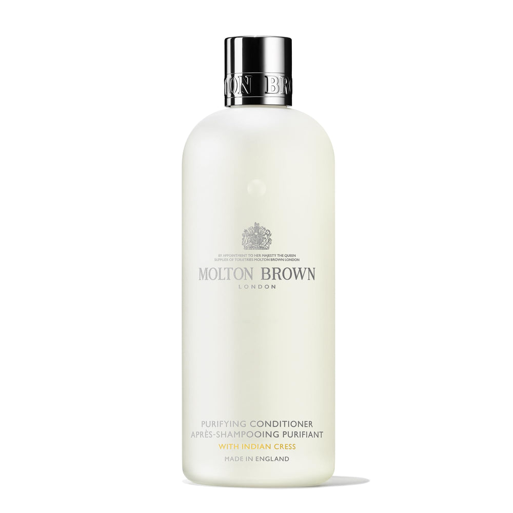 Molton Brown Purifying Conditioner Indian Cress bottle ready for detangling and scent