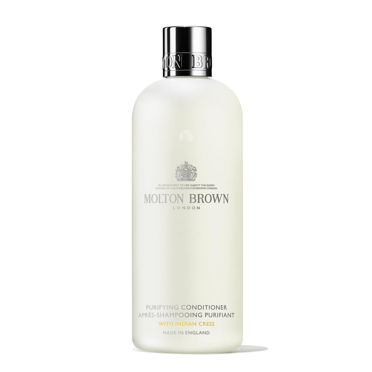 Molton Brown Purifying Conditioner Indian Cress bottle ready for detangling and scent