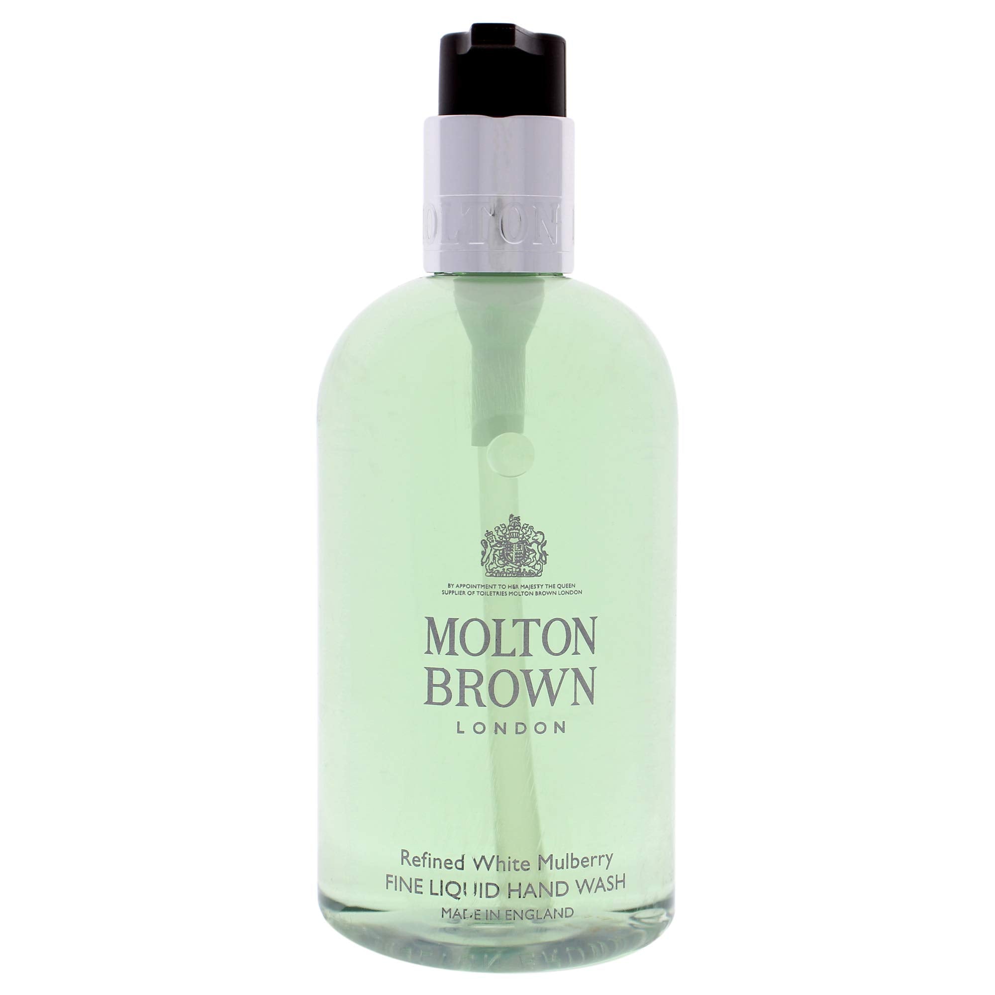Molton Brown Refined White Mulberry bottle pour with fresh green tea scent.