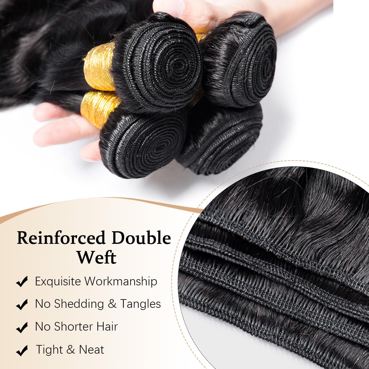 Moluxeu 12A body wave bundle 22-inch weft detail for smooth weave