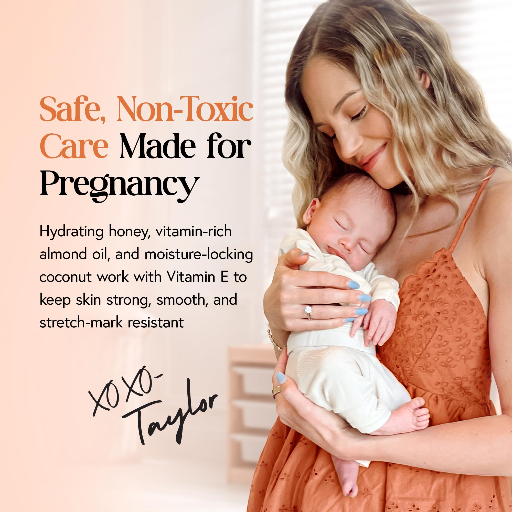 MOMMY LIFE Belly cream application on hands demonstrates easy spreadable consistency.