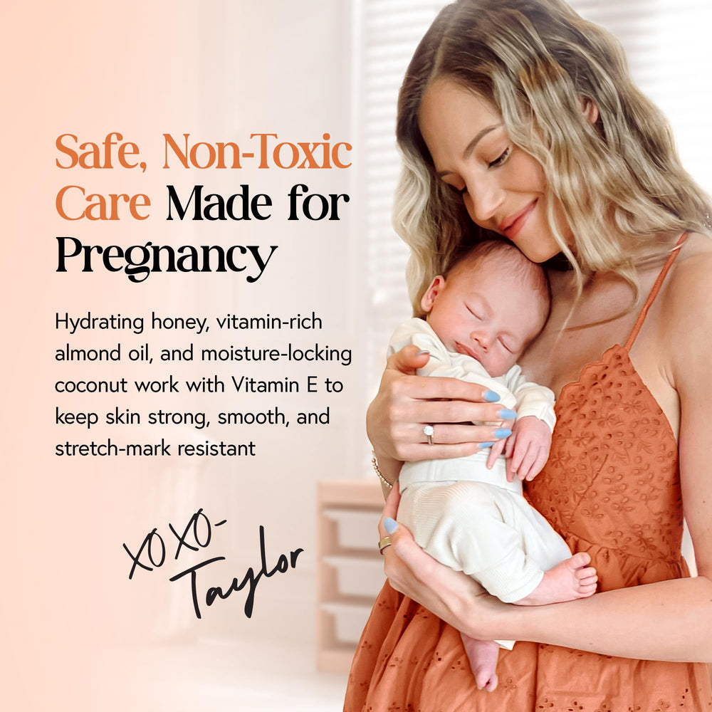 MOMMY LIFE Belly cream application on hands demonstrates easy spreadable consistency.