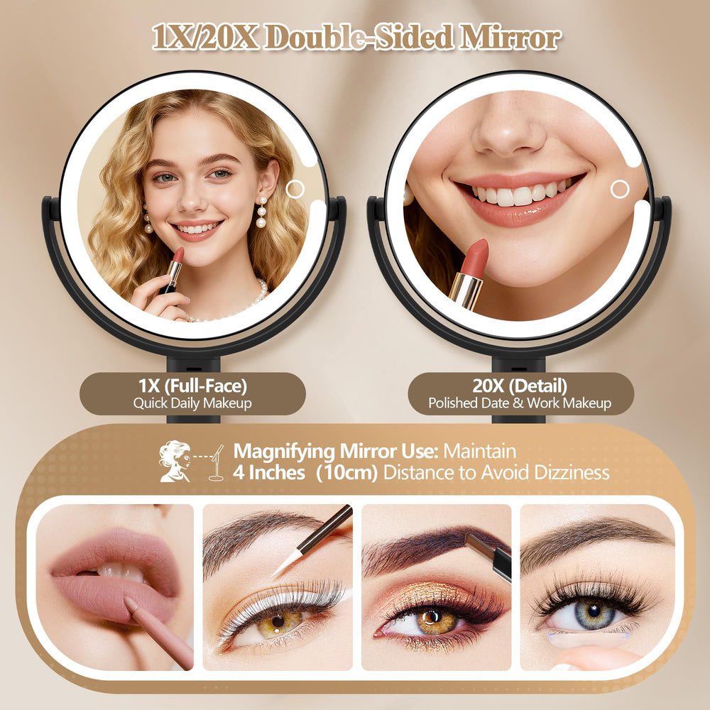 MOMOKUBA makeup mirror with 20x magnification for precise eyeliner and brows.