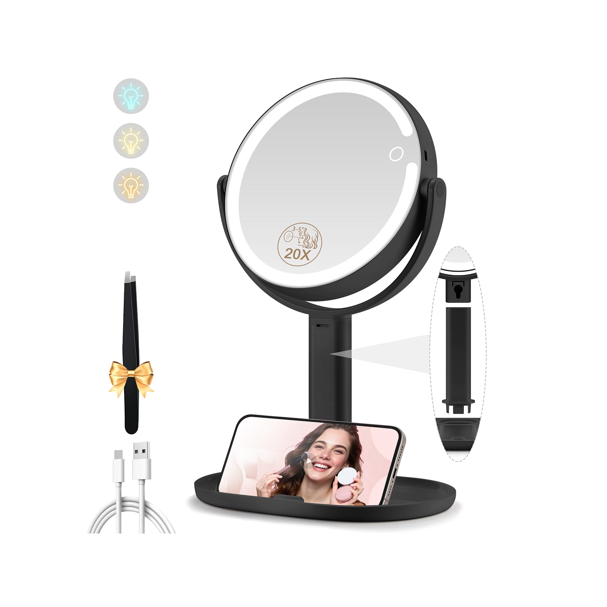 MOMOKUBA makeup mirror with lights—1x side for effortless daily makeup and grooming.