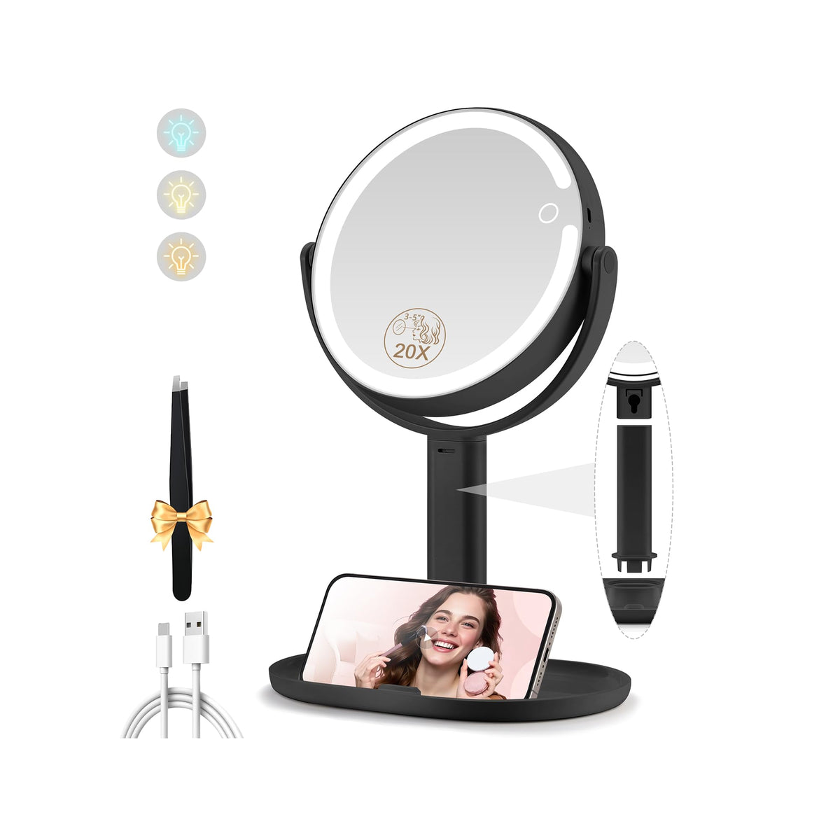 MOMOKUBA makeup mirror with lights—1x side for effortless daily makeup and grooming.