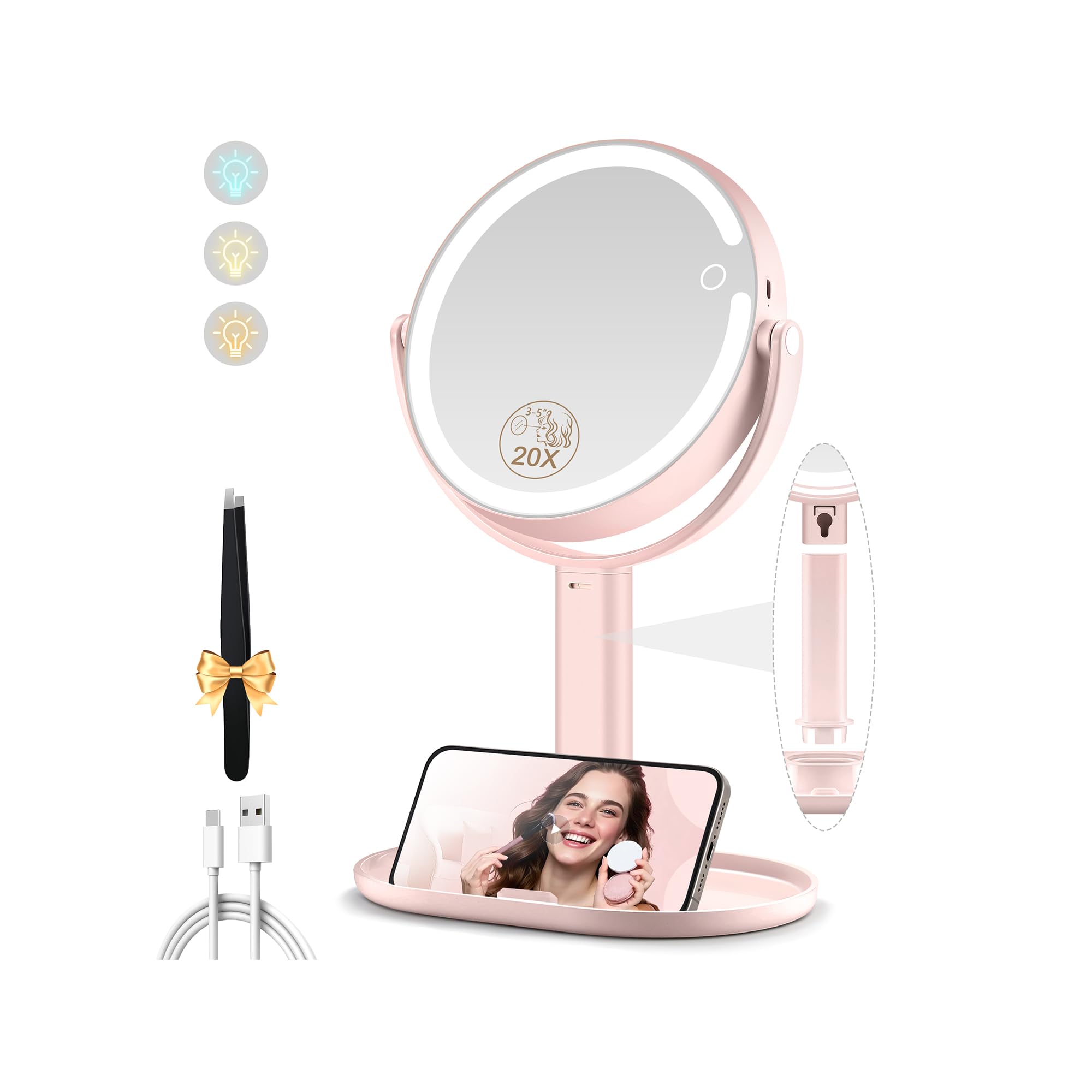 MOMOKUBA makeup mirror with 20x magnification and lights for precise eyeliner application