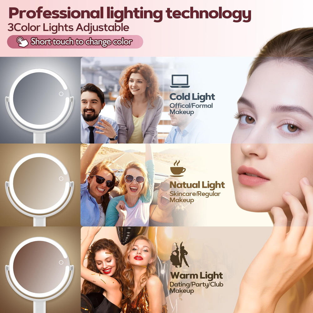 Momokuba vanity mirror with 64 LEDs provides bright, even illumination for detail work.