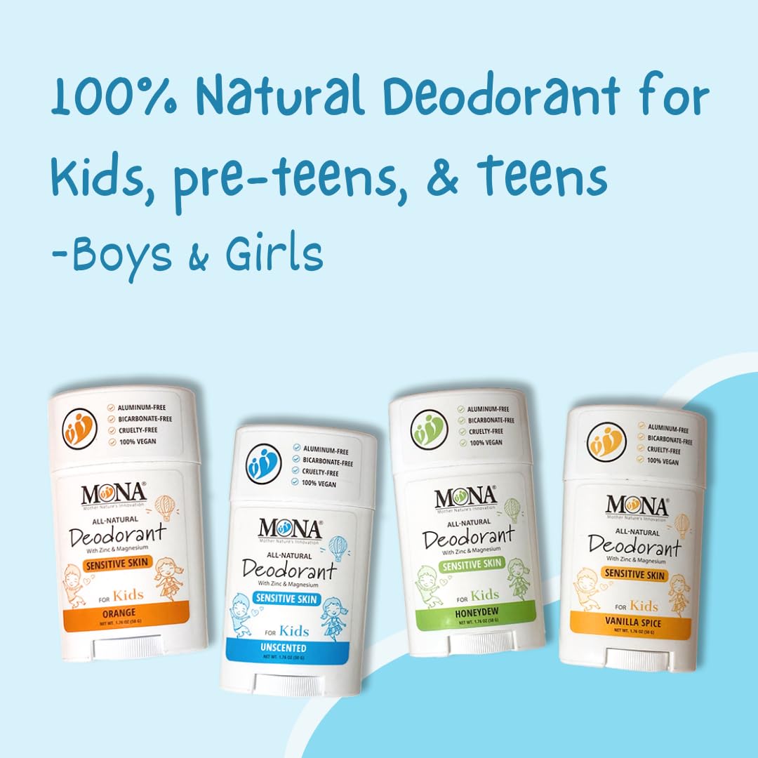 MONA unscented deodorant for kids mini-pack invites easy trial on the go.