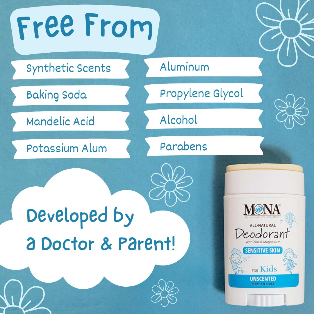 MONA unscented deodorant for kids travel-size proves portable protection anywhere.
