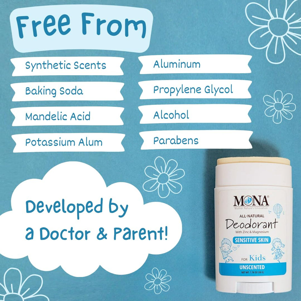 MONA unscented deodorant for kids travel-size proves portable protection anywhere.