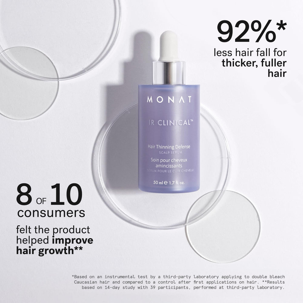 MONAT IR Clinical serum application shows targeted care for thinning areas.