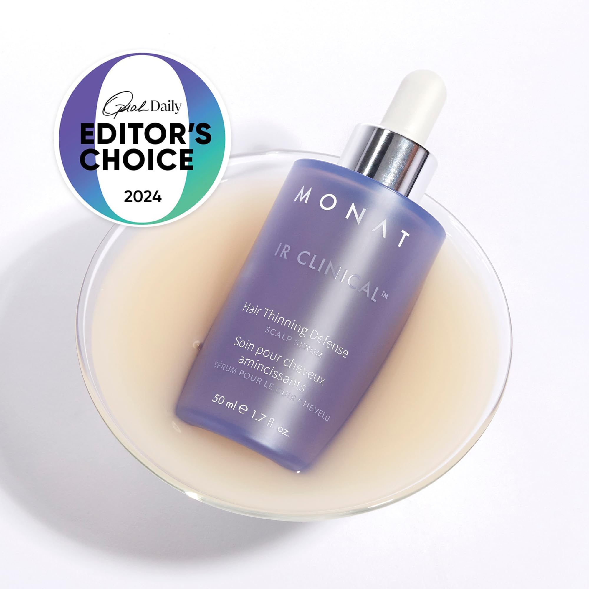 MONAT IR Clinical serum close-up illustrates fortifying root-to-tip strength.