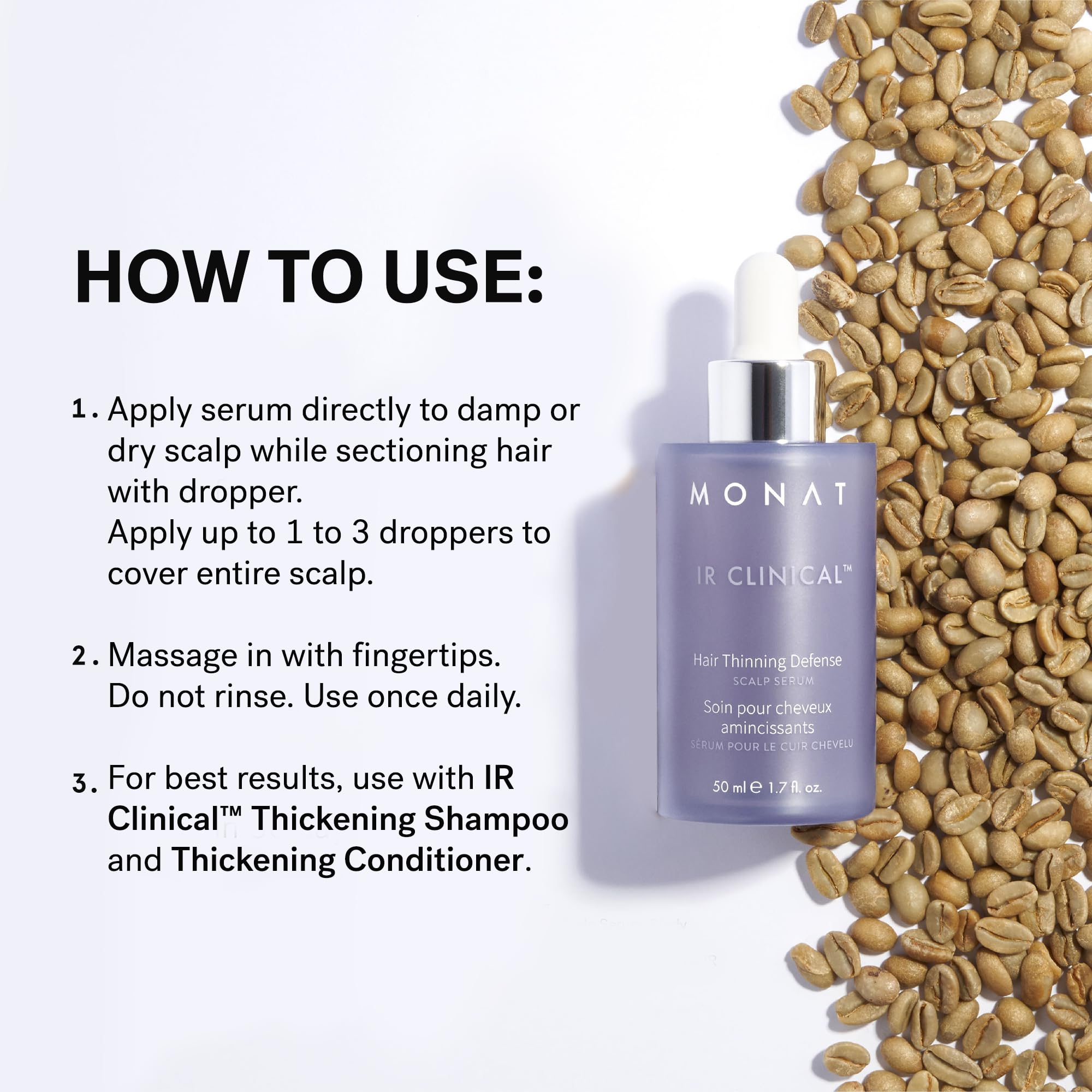 MONAT IR Clinical ingredients feature melatonin, caffeine, and bioactive D-biotin.