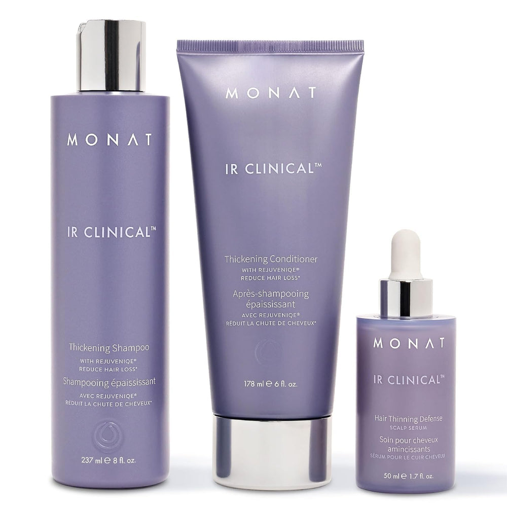 MONAT IR Clinical System thickening shampoo bottle aims to boost a fuller look for healthier hair.