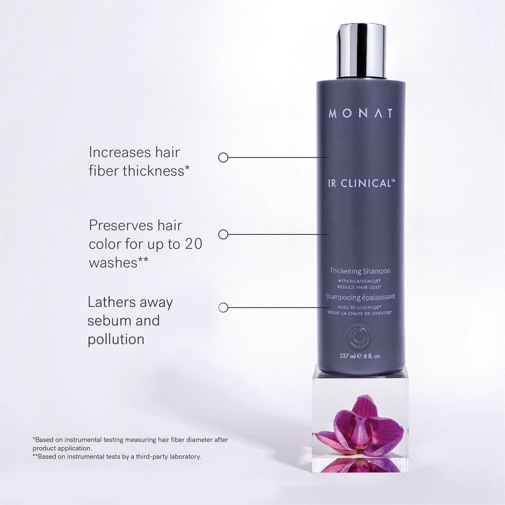 MONAT IR Clinical System thinning defense serum bottle strengthens thinning areas.