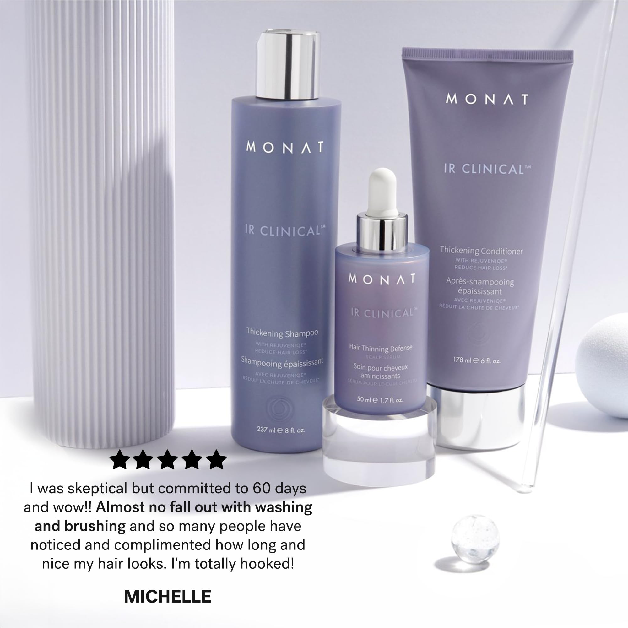MONAT IR Clinical System vegan cruelty-free symbol on packaging.