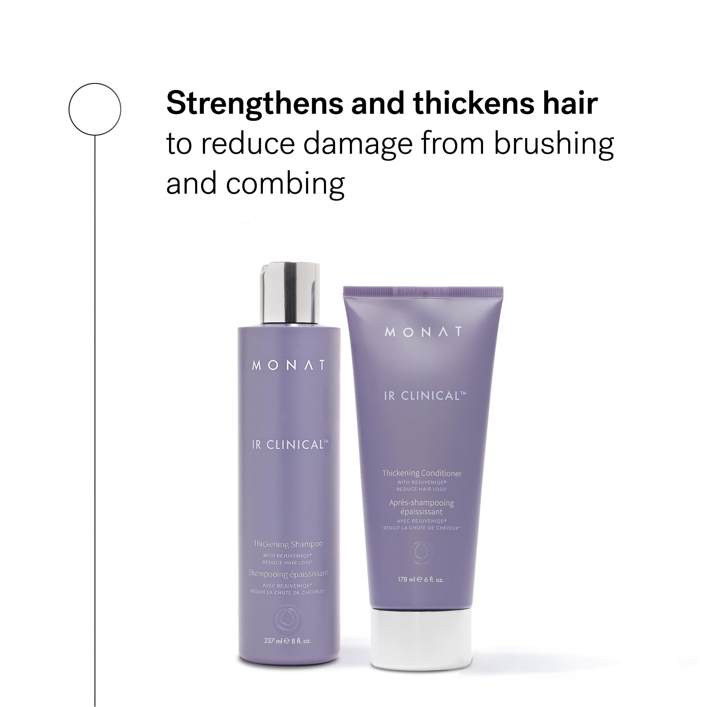 MONAT IR Clinical Thickening Conditioner bottle highlights nourishing care for resilient, shinier hair.