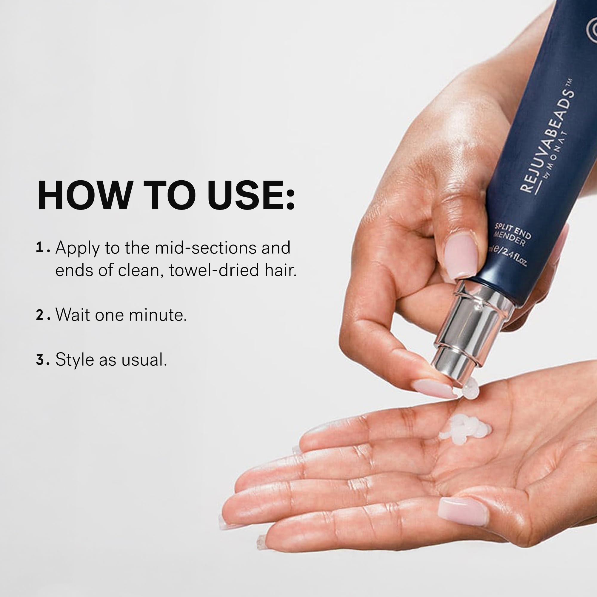 Rejuveniqe-infused MONAT serum bottle ready for daily use on hair.