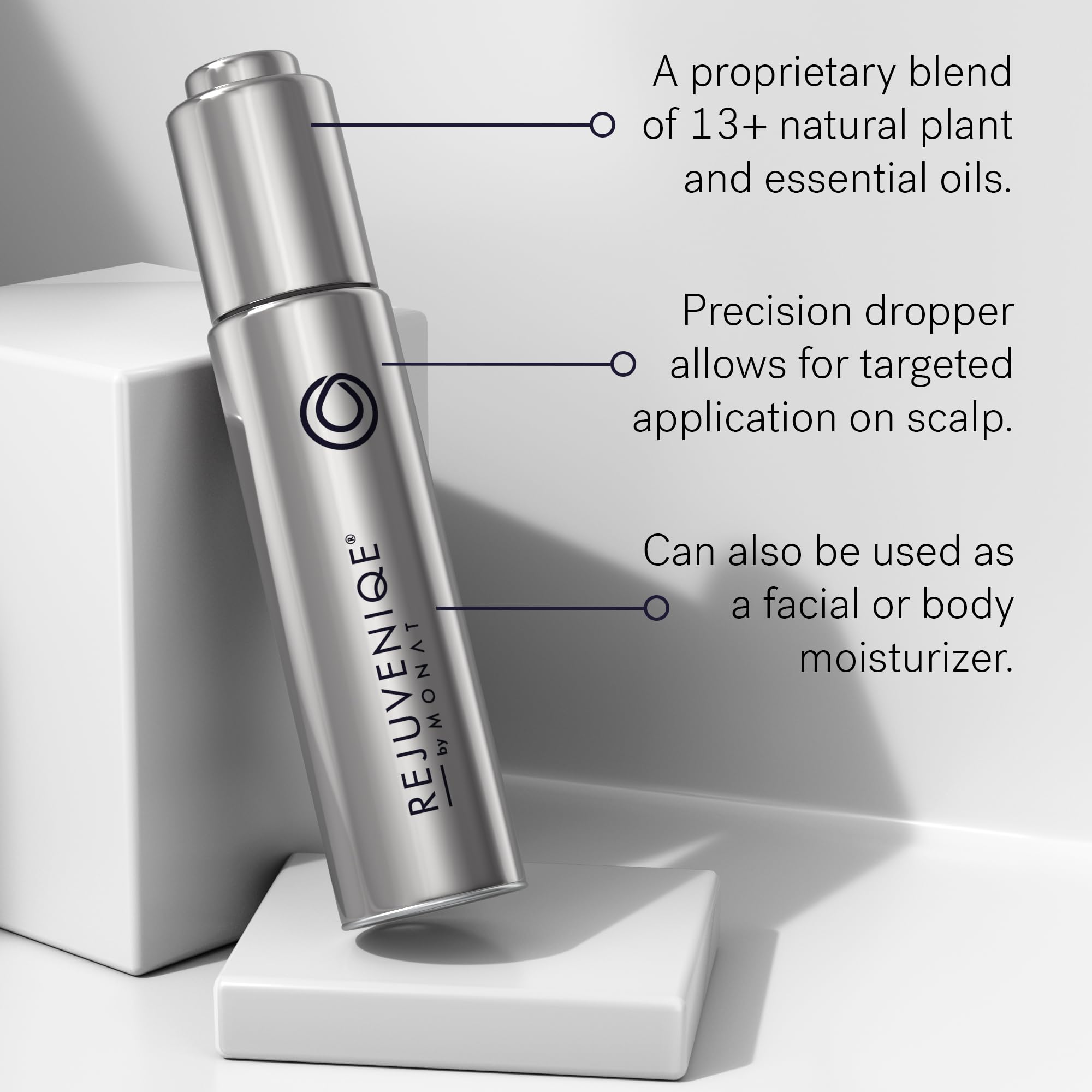 REJUVENIQE oil pump application for easy pre-shampoo use.